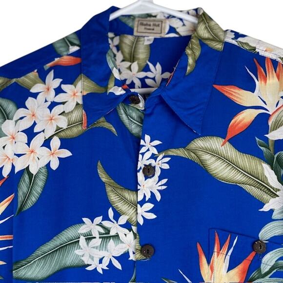 Aloha Hut Hawaii, Men's VTG Shirt Dark Blue Bird of Paradise - Picture 2 of 6